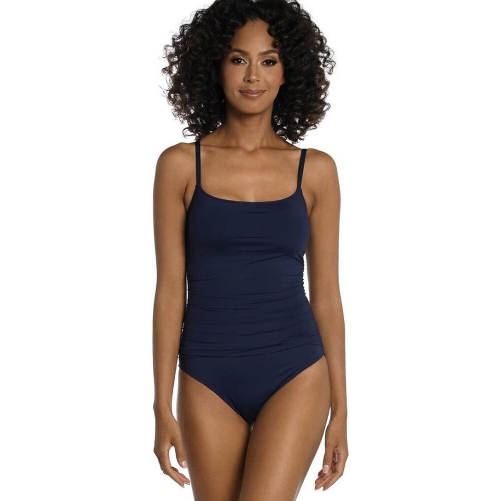 La Blanca Sz 14 Island Goddess Lingerie One-Piece Swimsuit *INDIGO BLUE New!